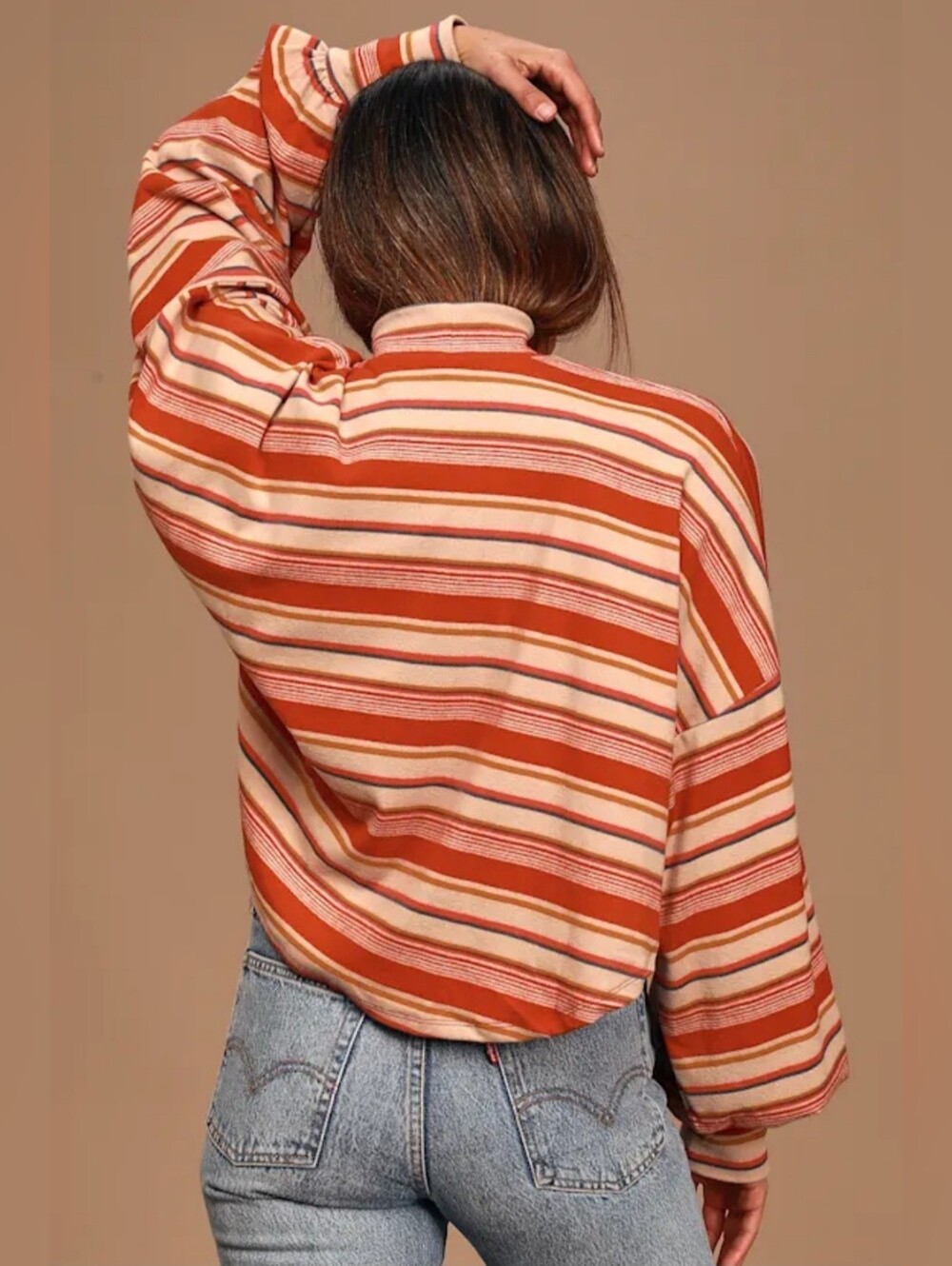 Free People | 'Steph' Coral Red Multi Striped Long Sleeve Tee, Size S - Picture 4 of 9